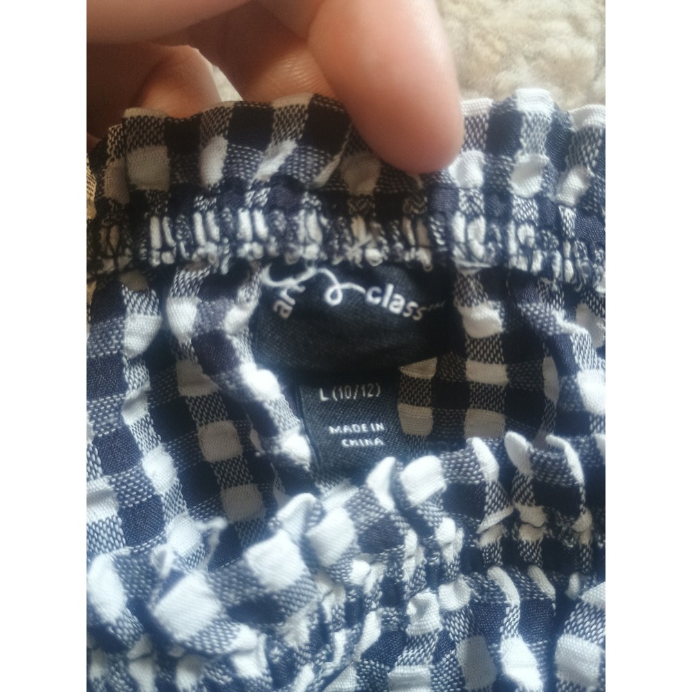 Art Class Girls Gingham Puff Sleeve Smocked Top Black White Large 10/12 Cottage - Picture 2 of 3